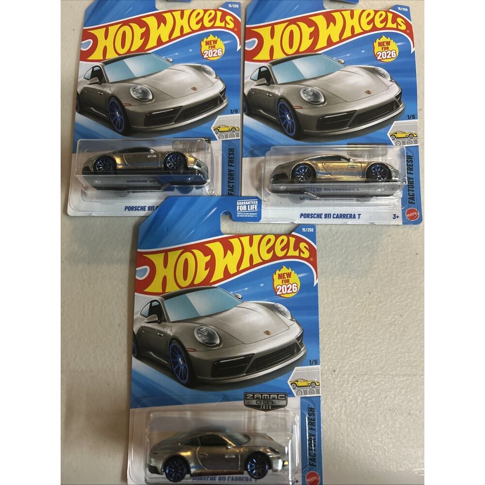 Hot Wheels Porsche 911 Carrera T[Gray]Factory Fresh, 15/250 New 2026! Lot Of 3